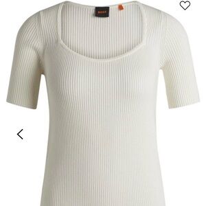 Boss Cream Ribbed Knit Top